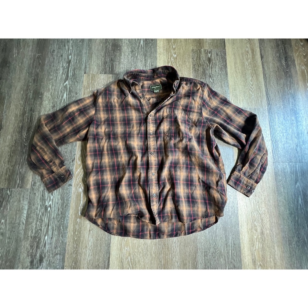 Eddie Bauer Flannel Shirt Mens XL Brown‎ Plaid Long Sleeve Button Down